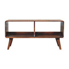 Solid Wood Curved Chestnut, Media Unit, Double Slot, Nordic Legs, Dark Brown