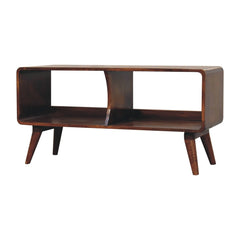 Solid Wood Curved Chestnut, Media Unit, Double Slot, Nordic Legs, Dark Brown