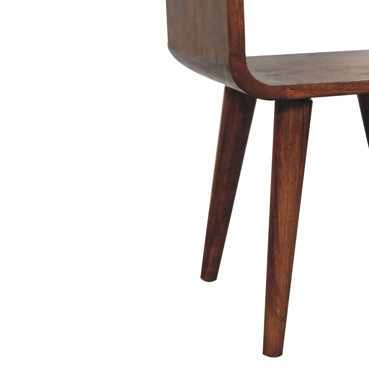 Solid Wood Mini Honey Caramel Curved Bedside, 1-Drawer, 1 Open-Slot, Nordic Legs, Brown