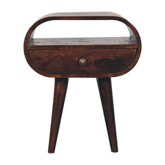 Solid Wood California Walnut Circular Bedside with 1-Drawer, Open Slot, Nordic Legs, Dark Brown