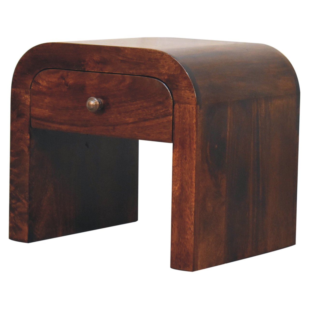 Solid Wood California Walnut Disc Nightstand, 1-Drawer