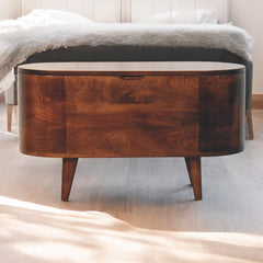 Solid Wood California Walnut Rounded Lid-Up Blanket Box, Nordic Legs, Brown