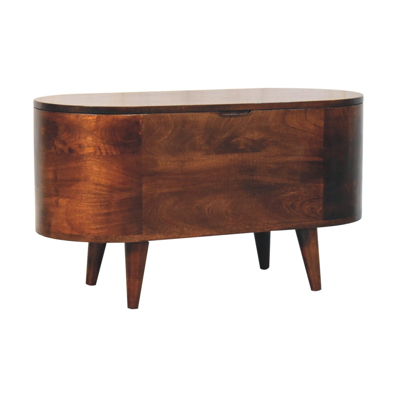 Solid Wood California Walnut Rounded Lid-Up Blanket Box, Nordic Legs, Brown
