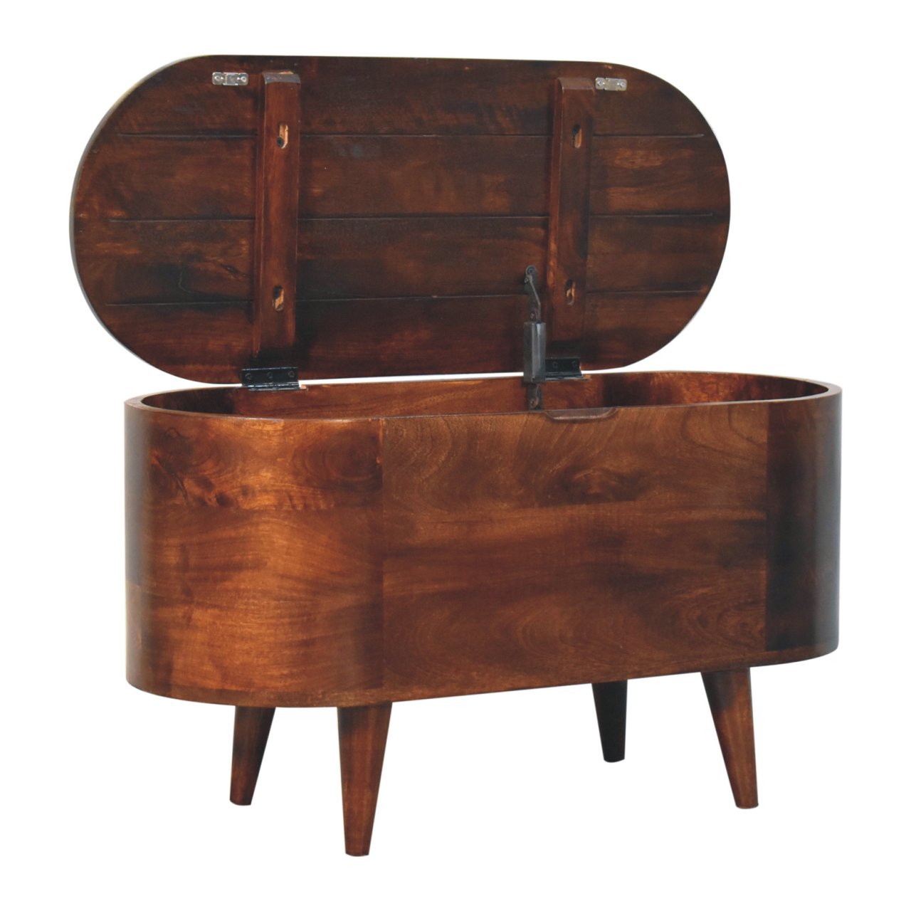 Solid Wood California Walnut Rounded Lid-Up Blanket Box, Nordic Legs, Brown