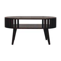 Solid Wood Ariella California Walnut Coffee Table, Open Storage, Nordic Legs, Dark Brown