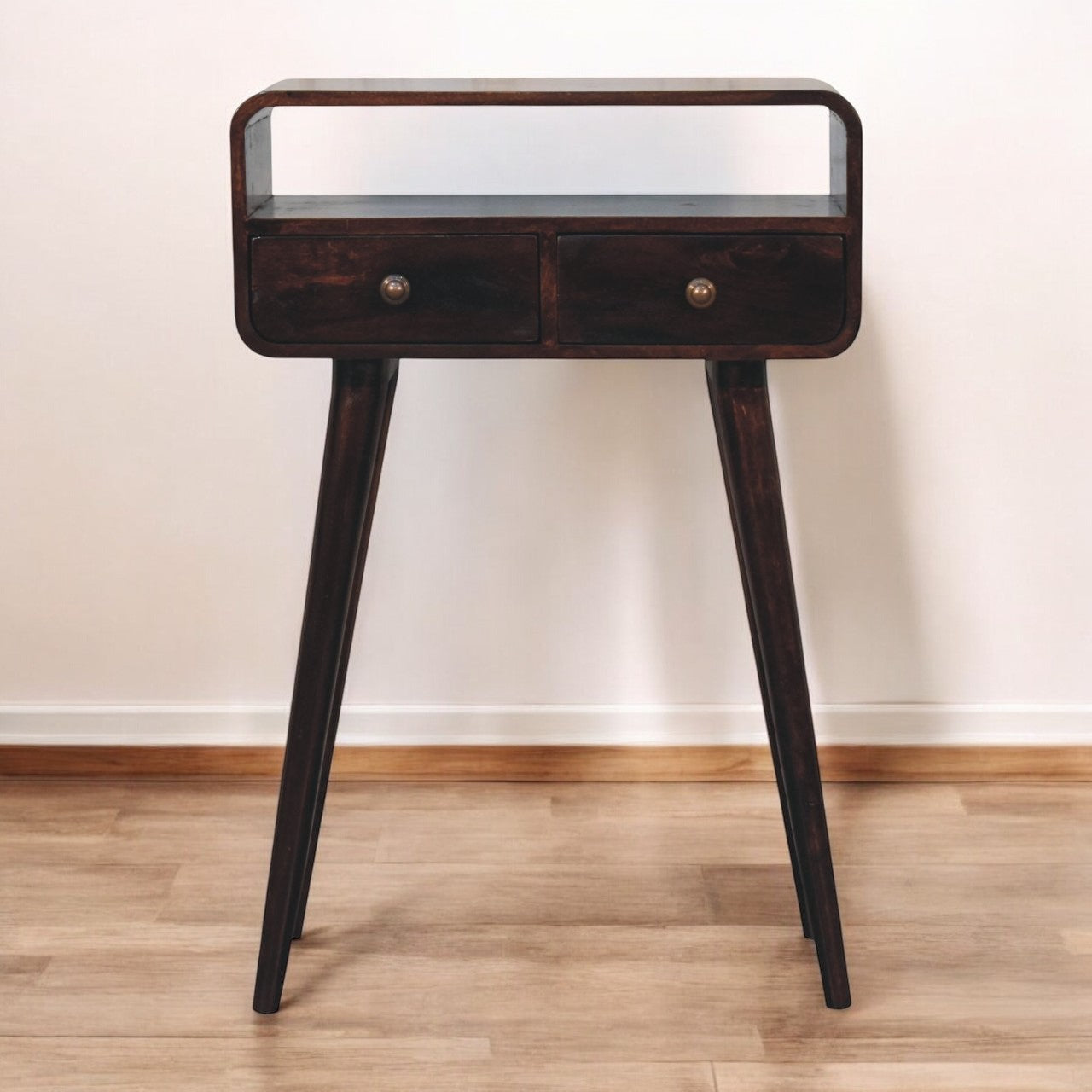 Solid Wood Mini California Walnut Curved Console Table