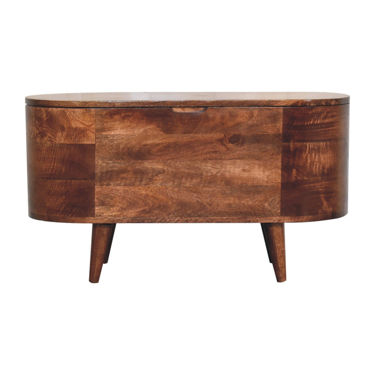 Solid Wood Honey Caramel Rounded Lid-Up Blanket Box, Nordic Legs, Brown