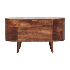 Solid Wood Honey Caramel Rounded Lid-Up Blanket Box, Nordic Legs, Brown