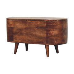 Solid Wood Honey Caramel Rounded Lid-Up Blanket Box, Nordic Legs, Brown