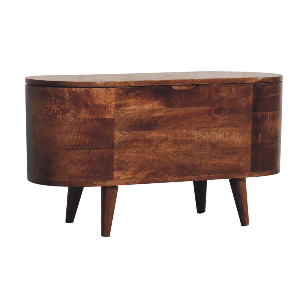 Solid Wood Honey Caramel Rounded Lid-Up Blanket Box, Nordic Legs, Brown