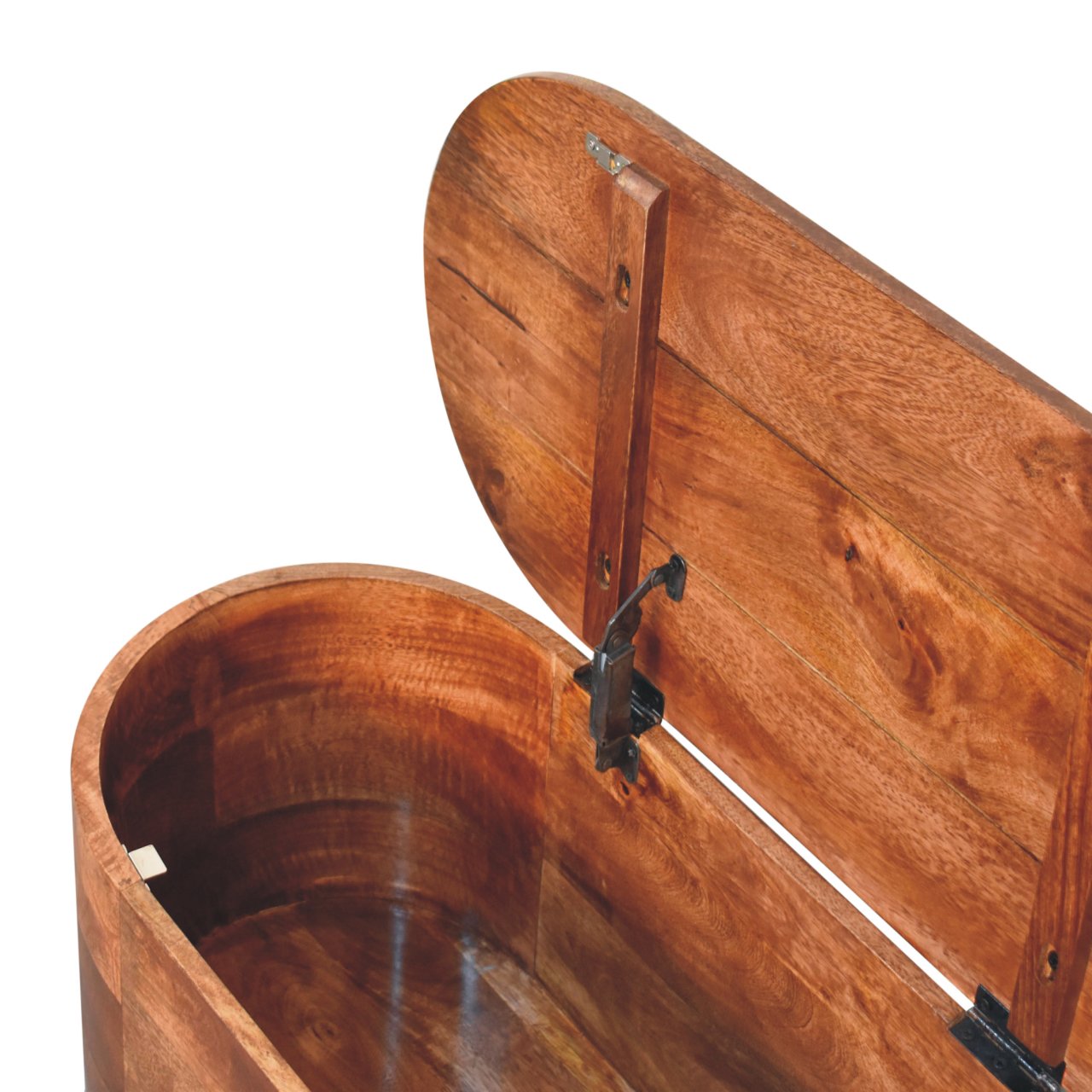 Solid Wood Honey Caramel Rounded Lid-Up Blanket Box, Nordic Legs, Brown