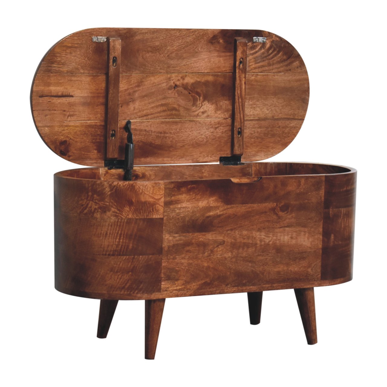 Solid Wood Honey Caramel Rounded Lid-Up Blanket Box, Nordic Legs, Brown