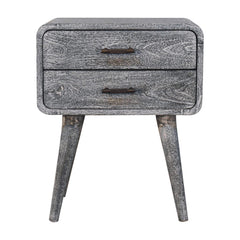 Solid Wood Sandblasted Ash Curved Bedside, 2-Drawers, Gray