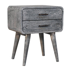 Solid Wood Sandblasted Ash Curved Bedside, 2-Drawers, Gray