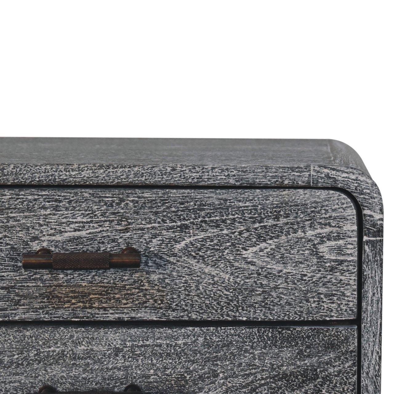 Solid Wood Sandblasted Ash Curved Bedside, 2-Drawers, Gray