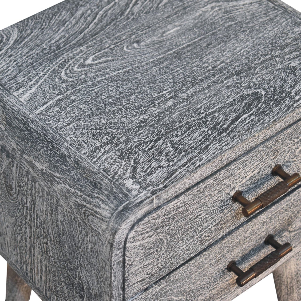Solid Wood Sandblasted Ash Curved Bedside, 2-Drawers, Gray