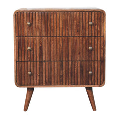 Solid Wood Honey Caramel T-Bar Ridged Chest, 3-Drawer, Brown