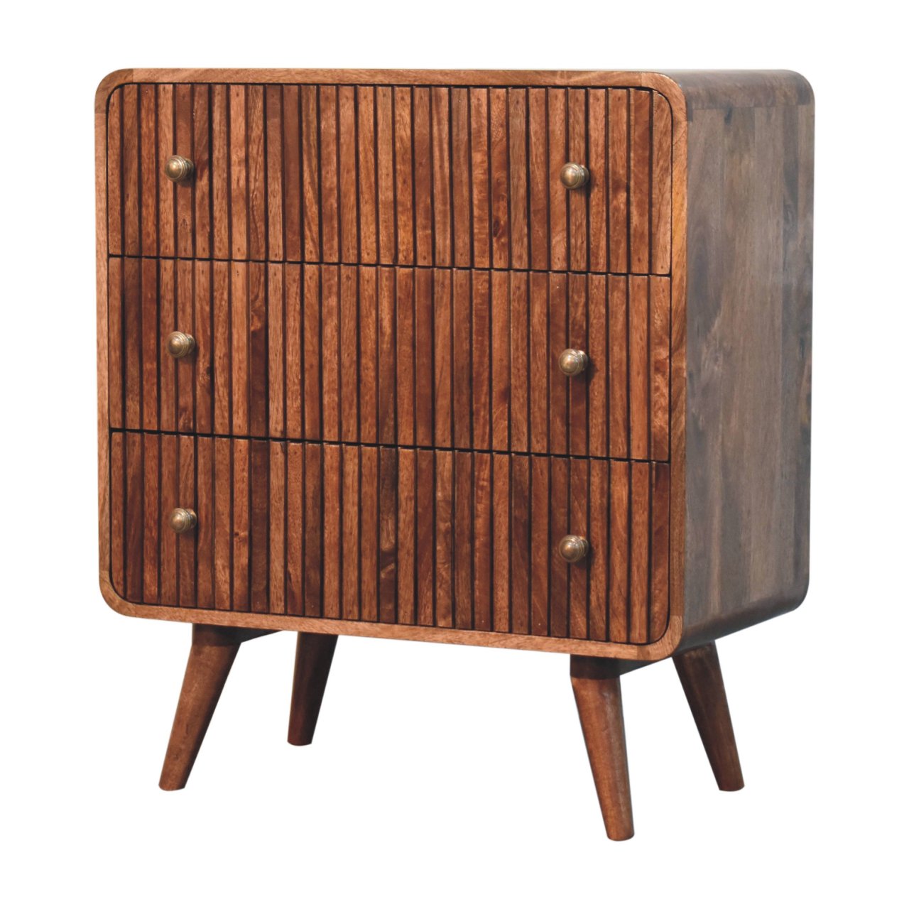 Solid Wood Honey Caramel T-Bar Ridged Chest, 3-Drawer, Brown