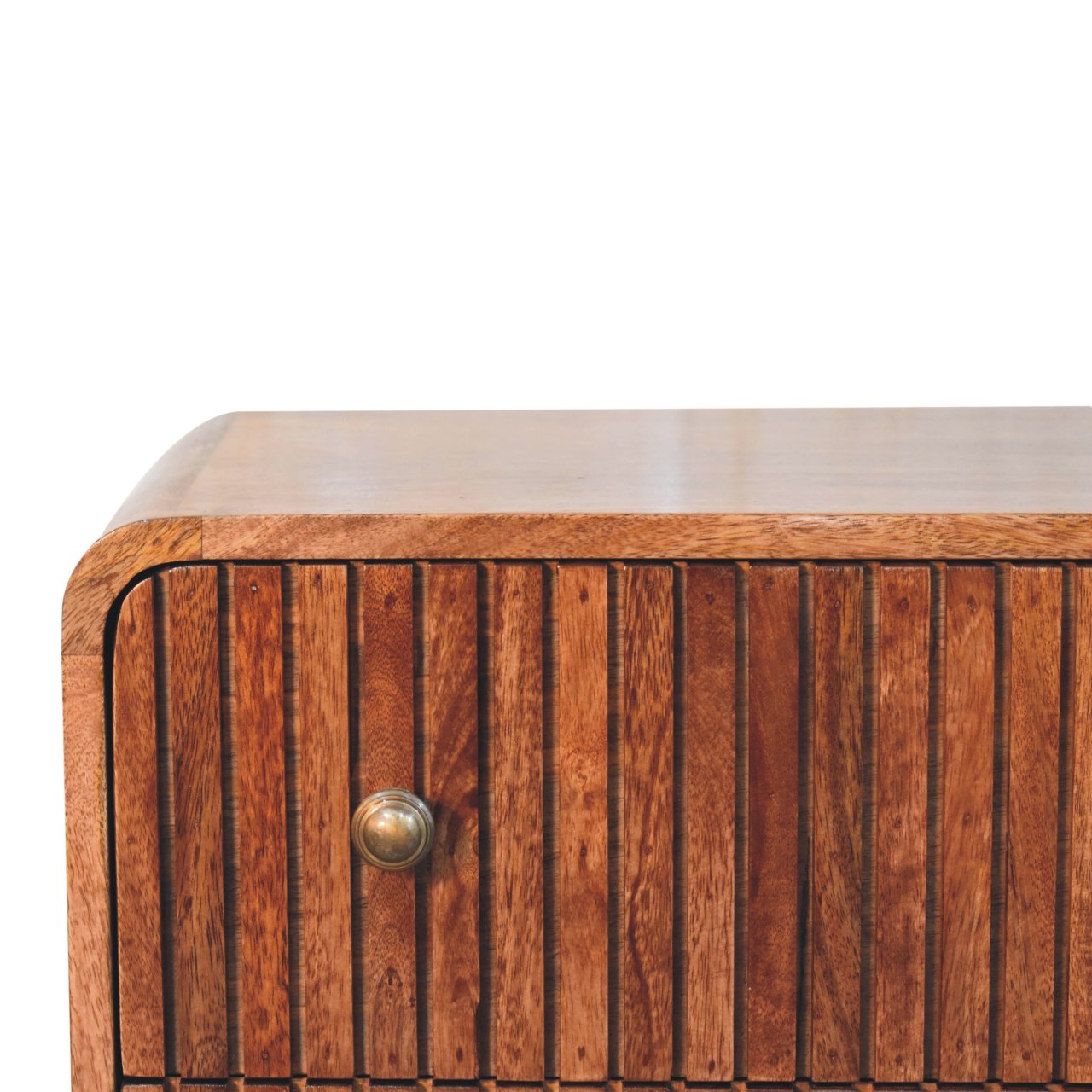 Solid Wood Honey Caramel T-Bar Ridged Chest, 3-Drawer, Brown