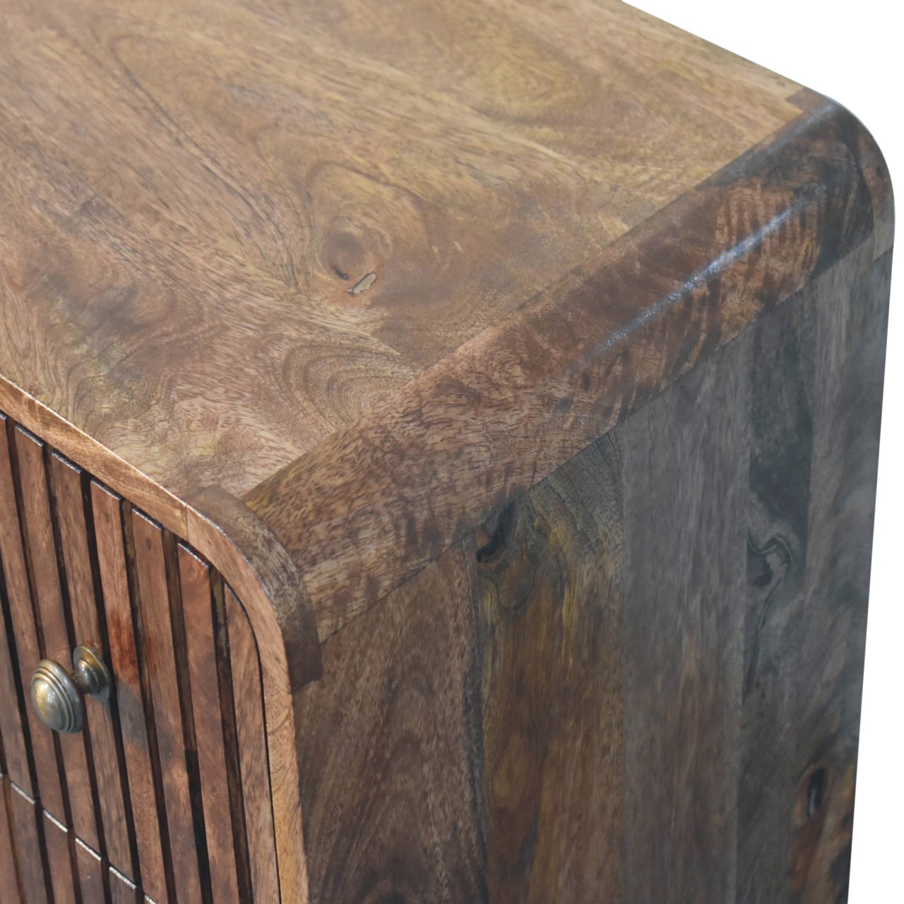 Solid Wood Honey Caramel T-Bar Ridged Chest, 3-Drawer, Brown