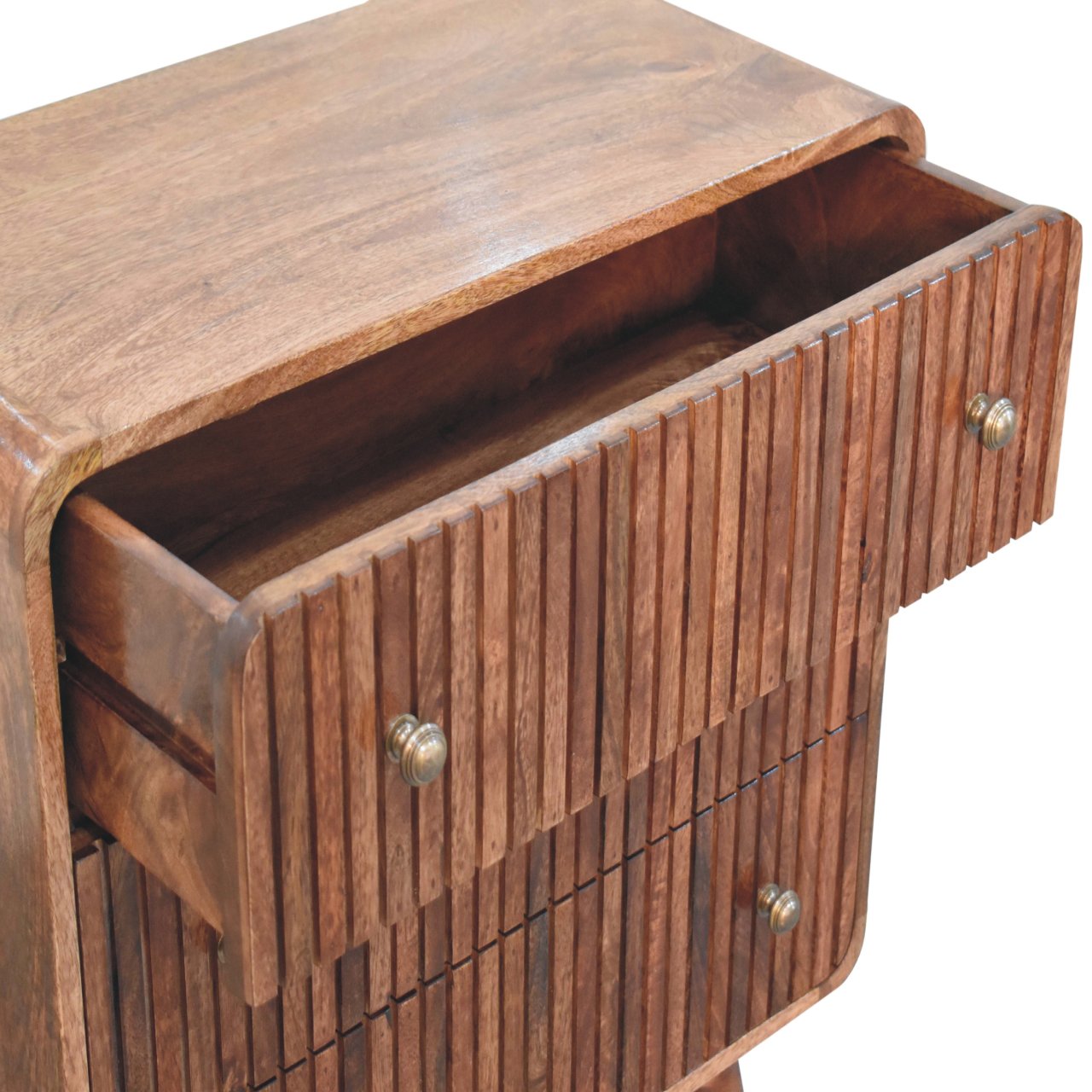 Solid Wood Honey Caramel T-Bar Ridged Chest, 3-Drawer, Brown