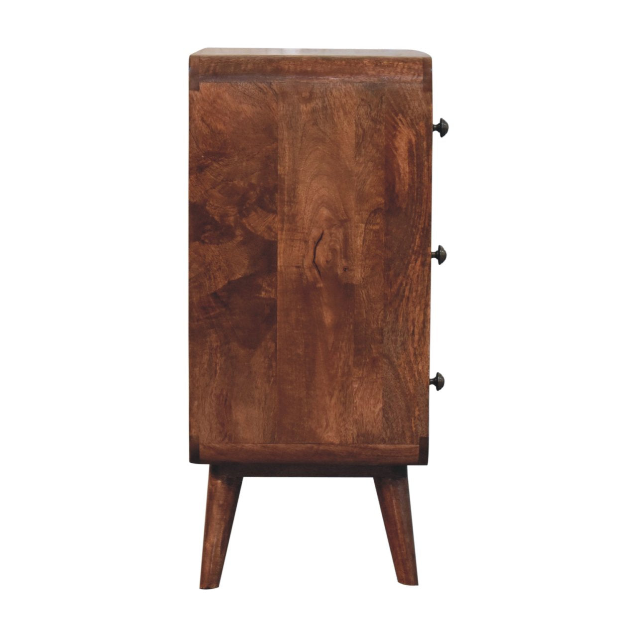 Solid Wood Honey Caramel T-Bar Ridged Chest, 3-Drawer, Brown