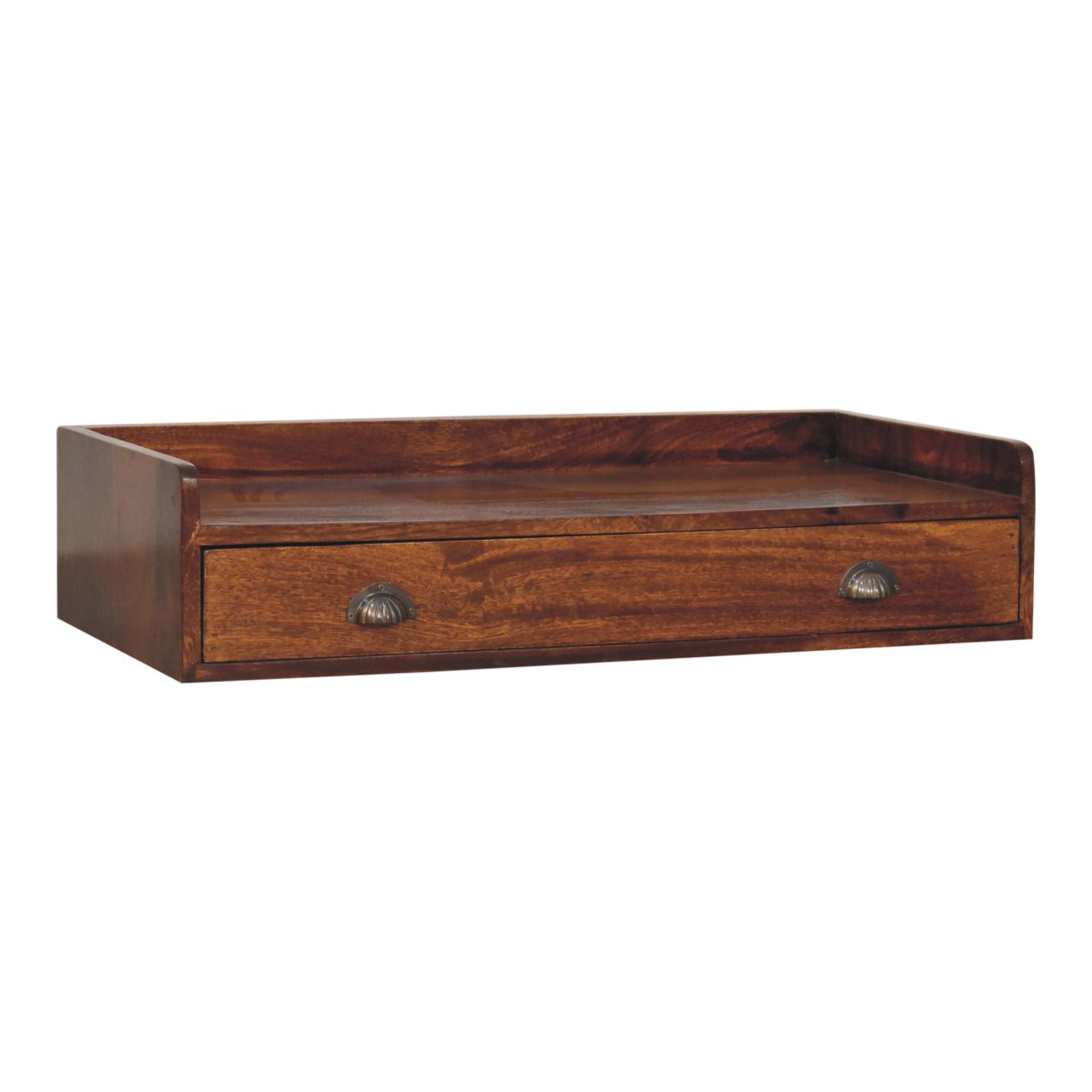 Solid Wood Belmont Wall-Mounted Console, 1 Drawer, 1 Shelf, Brown