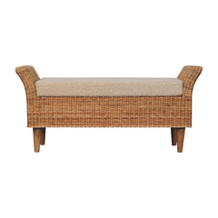 Solid Wood Riviera Woven Bench, Upholstered, Beige and Light Brown