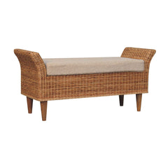 Solid Wood Riviera Woven Bench, Upholstered, Beige and Light Brown