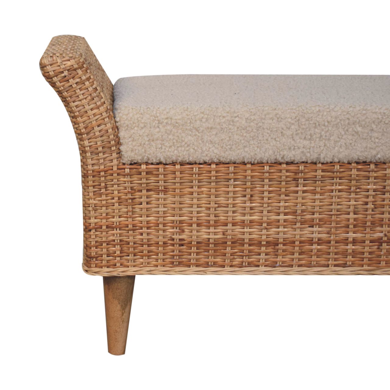 Solid Wood Riviera Woven Bench, Upholstered, Beige and Light Brown