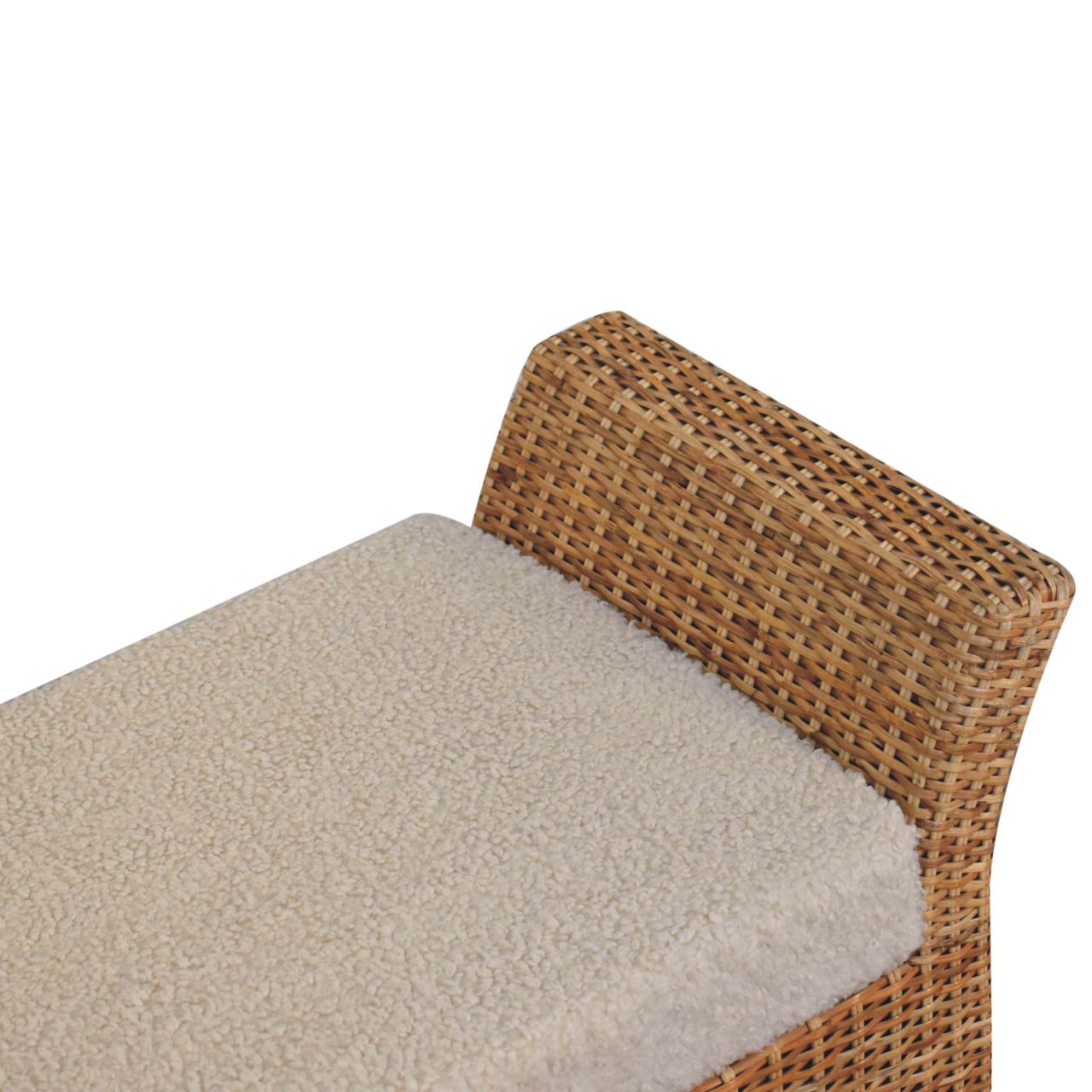 Solid Wood Riviera Woven Bench, Upholstered, Beige and Light Brown