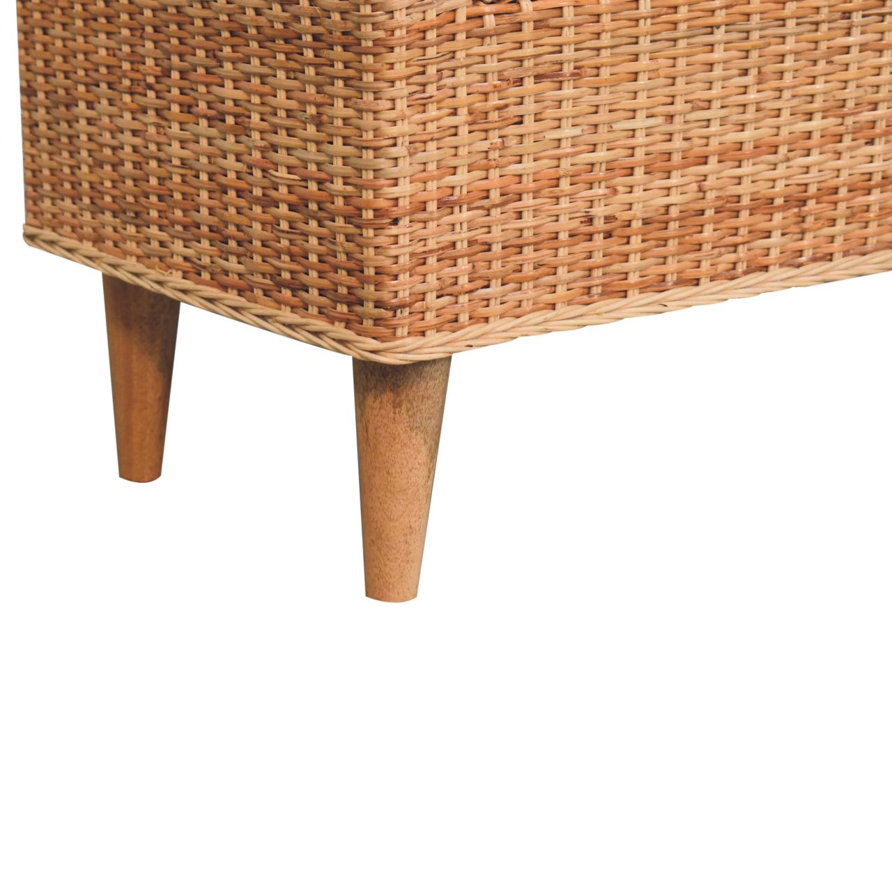 Solid Wood Riviera Woven Bench, Upholstered, Beige and Light Brown