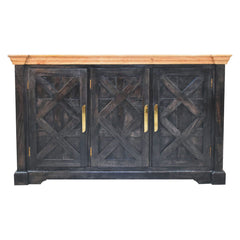 Solid Wood Regal Rustic Sideboard, 6 Compartments, Gold, Ash Black and Brown