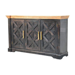 Solid Wood Regal Rustic Sideboard, 6 Compartments, Gold, Ash Black and Brown