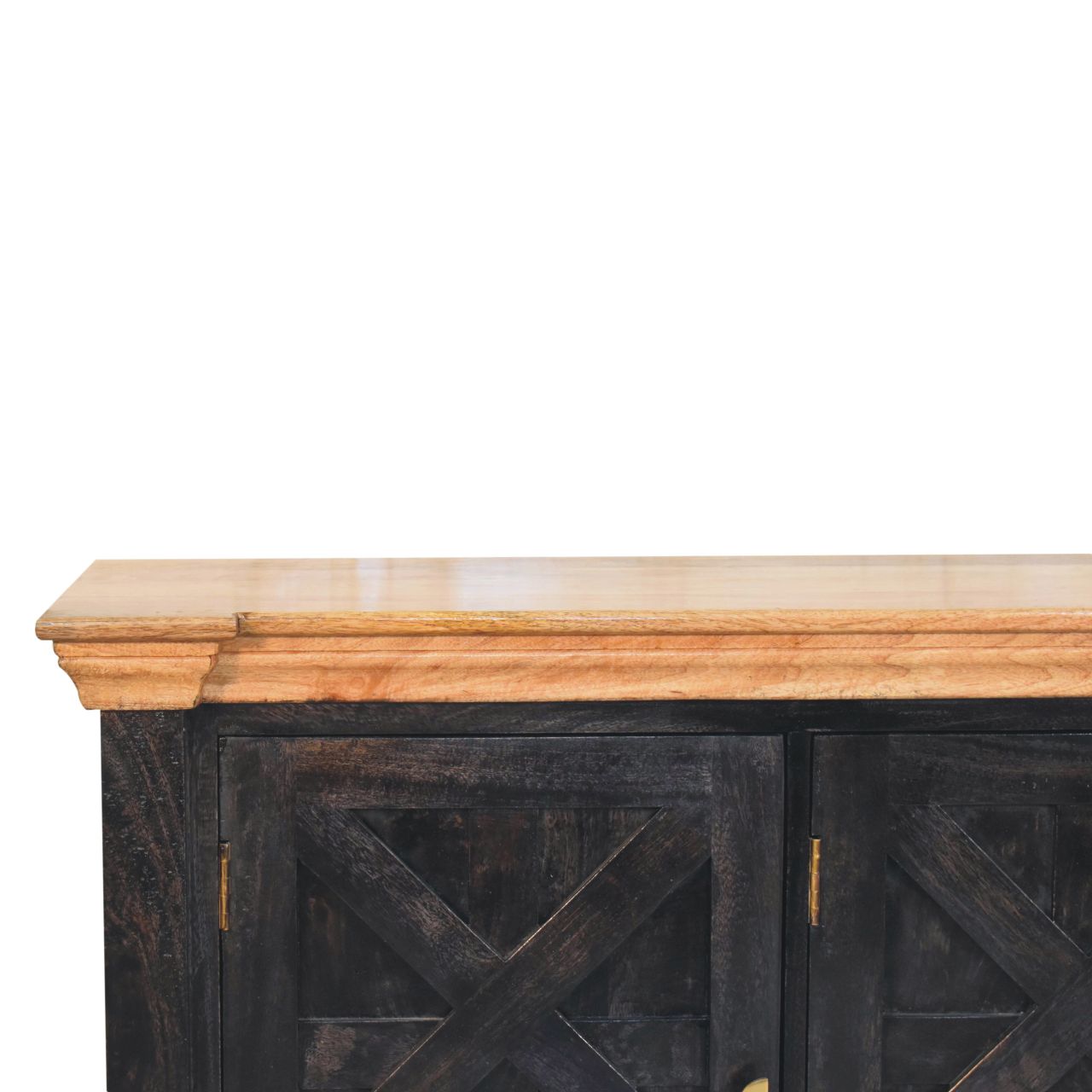 Solid Wood Regal Rustic Sideboard, 6 Compartments, Gold, Ash Black and Brown