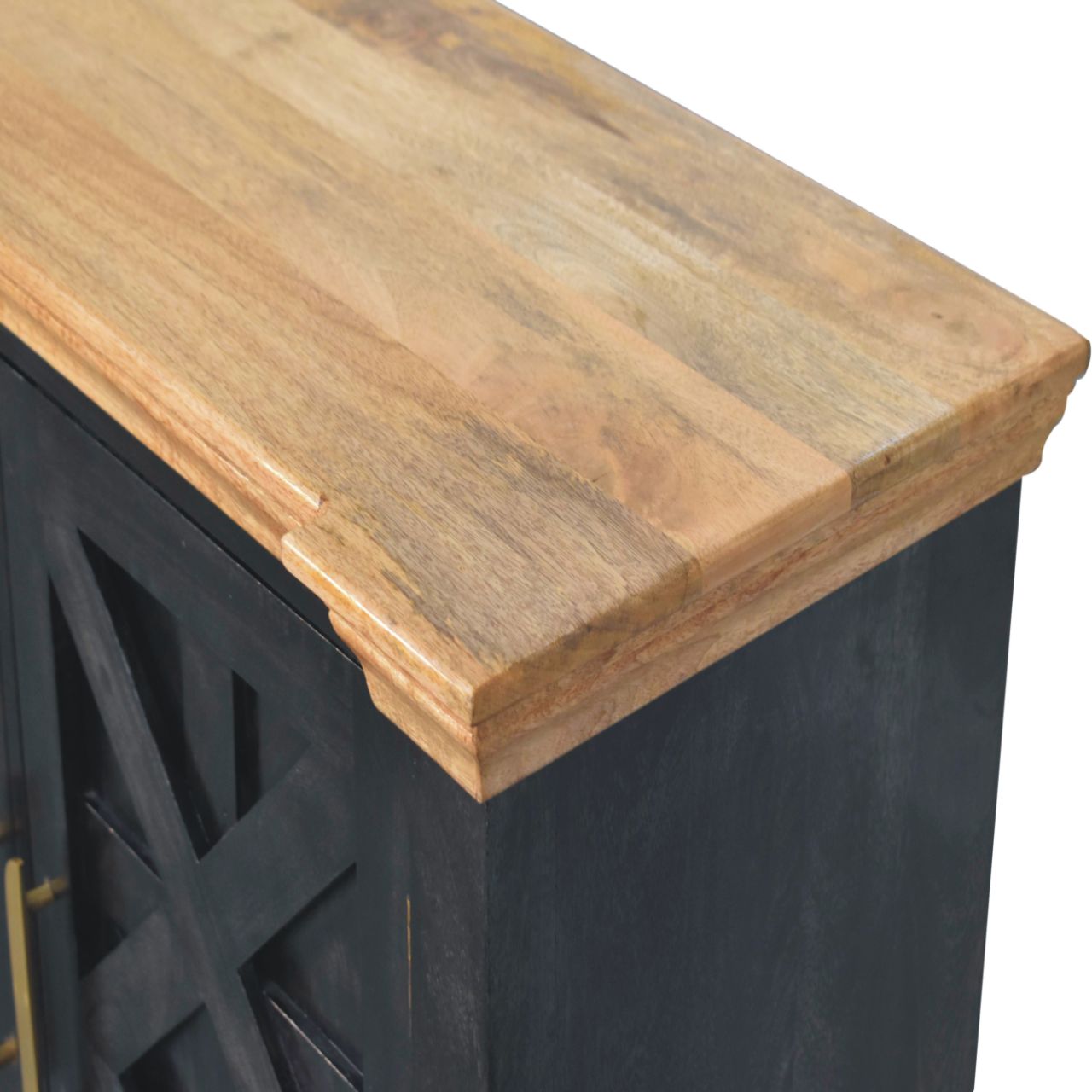 Solid Wood Regal Rustic Sideboard, 6 Compartments, Gold, Ash Black and Brown