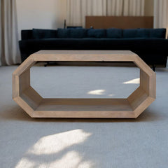Solid Wood Hexagonal Marble Coffee Table, White