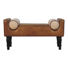 Solid Wood Chester Buffalo Bench, Upholstered, Beige and Tan Brown