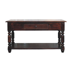 Turned Legs Cherry Console Table, 2-Drawers, Dark Brown