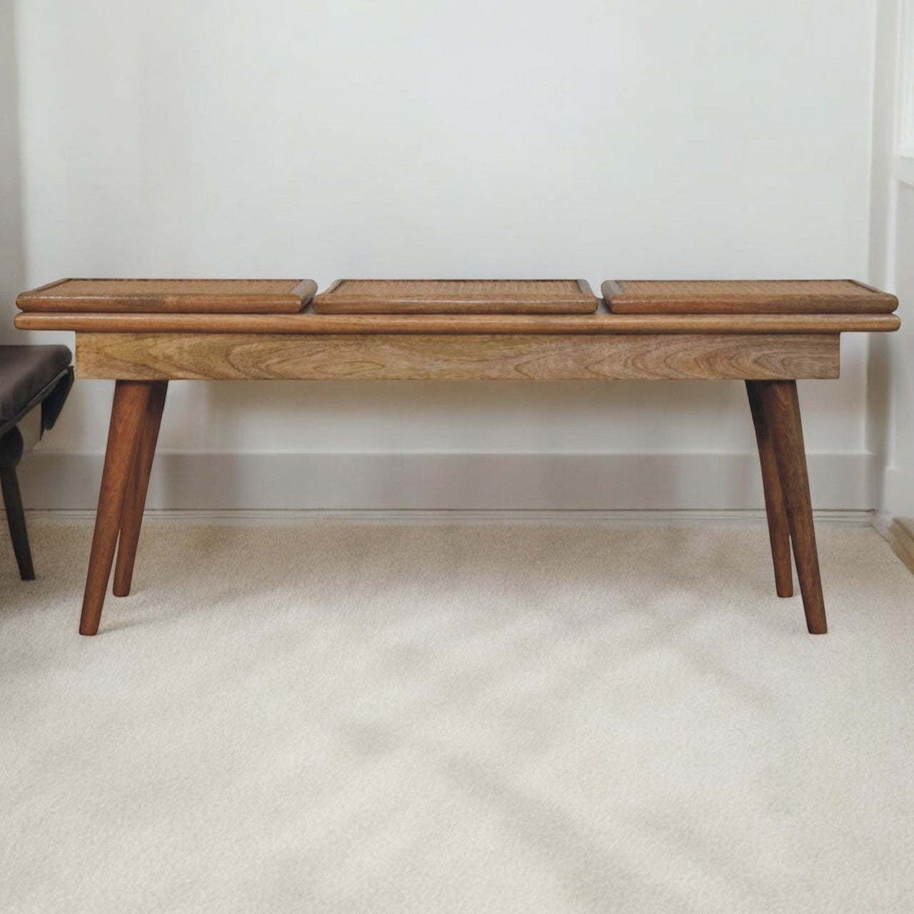 Larissa Triple Accent Oak-ish Cane Bench