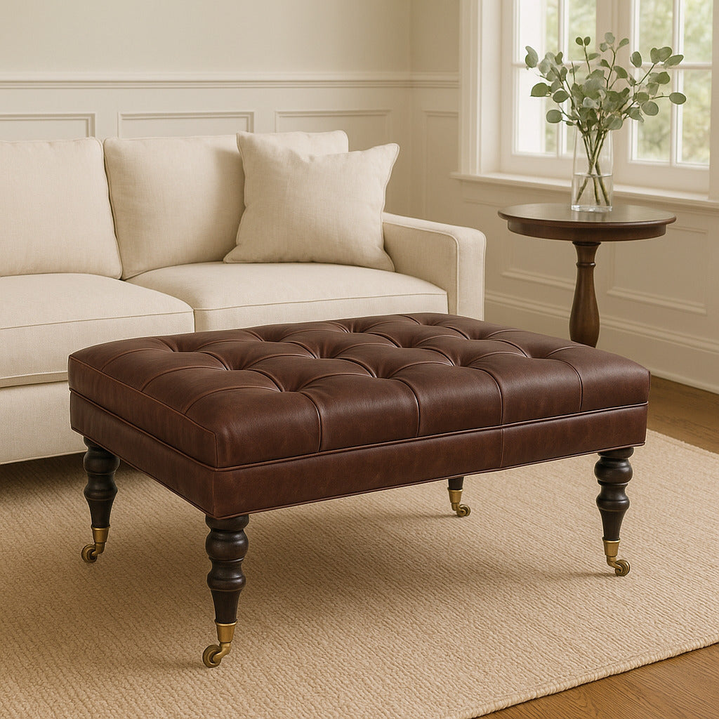 Buffalo Brown Leather Ottoman with Castor Legs
