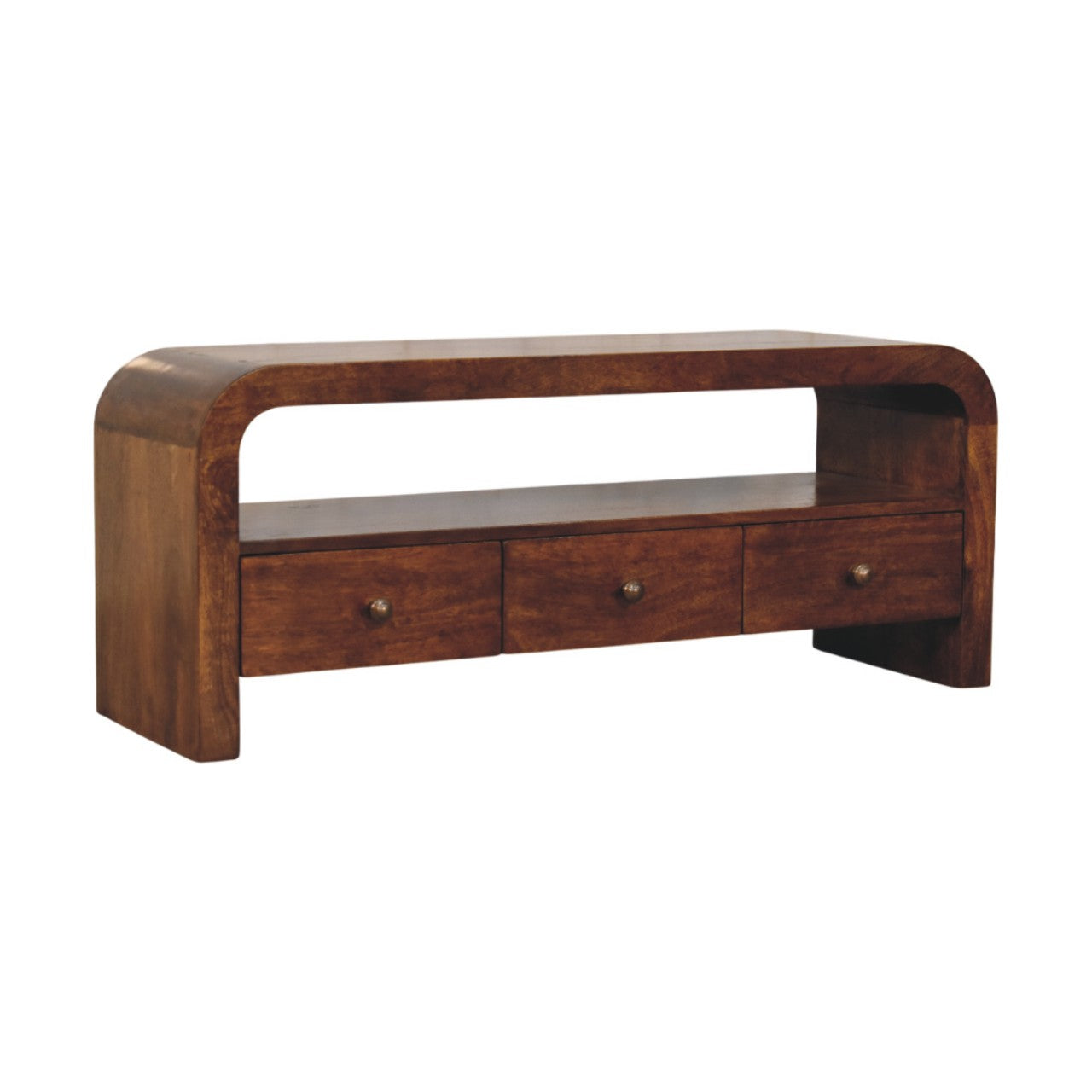 Solid Wood Darcy Media unit, 3-Drawers, 1 Open Shelf, Chestnut, Brown