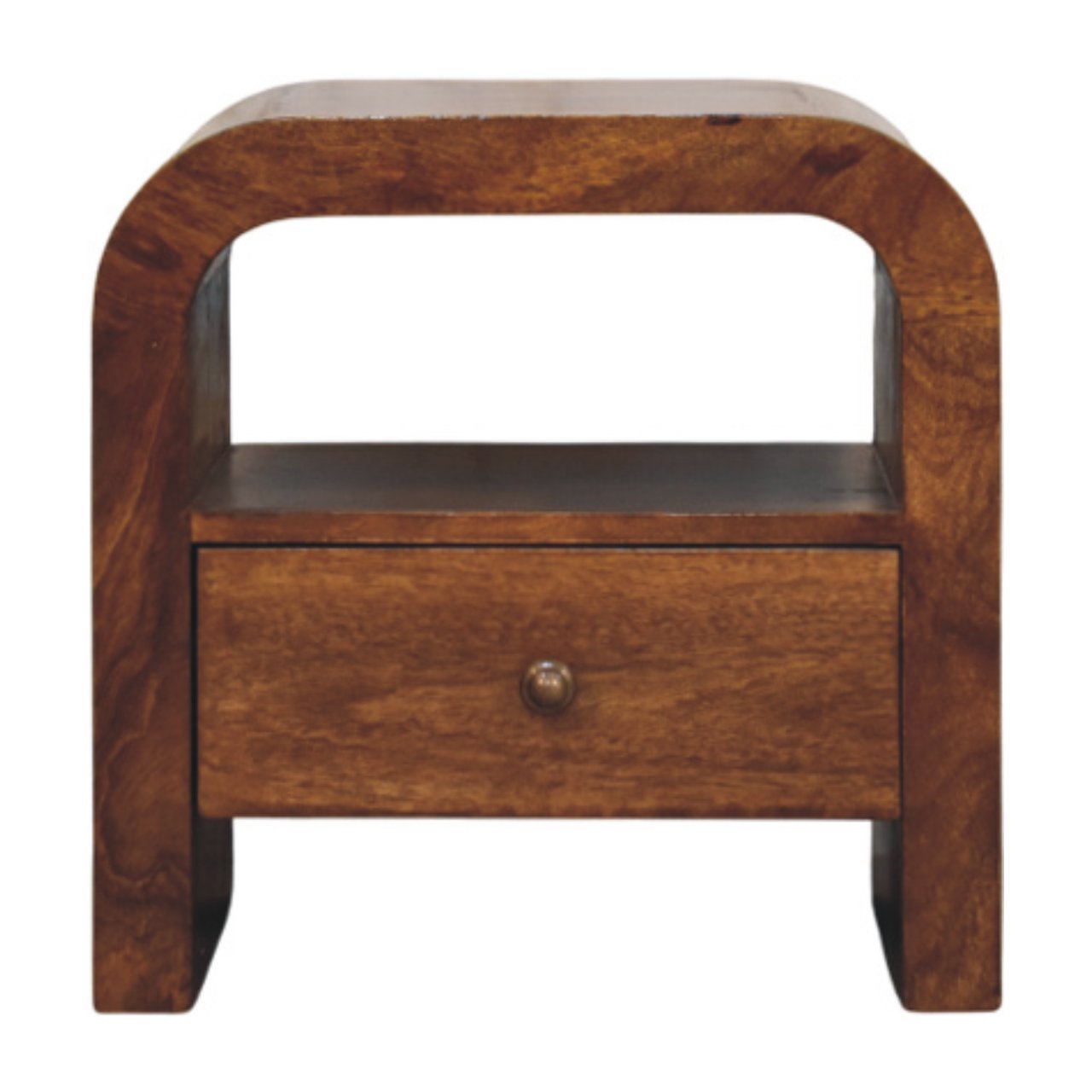 Solid Wood Darcy Nightstand, 1 Drawer and open shelf, Chestnut, Brown