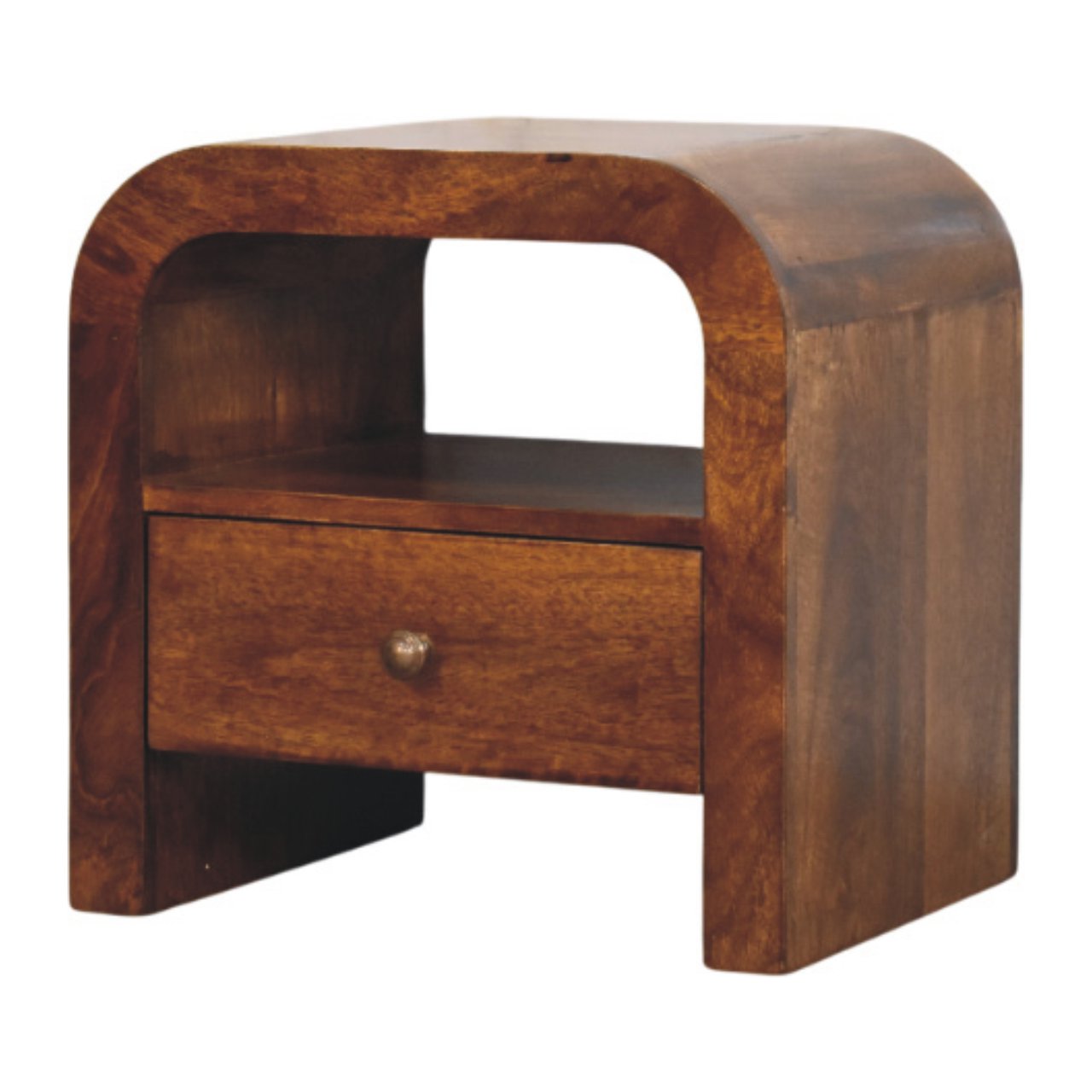 Solid Wood Darcy Nightstand, 1 Drawer and open shelf, Chestnut, Brown