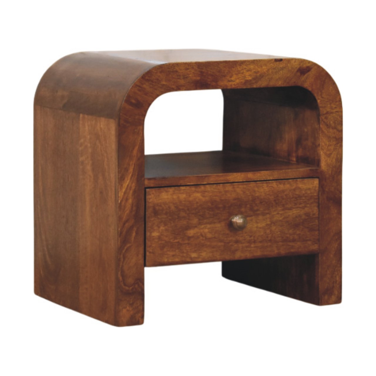 Solid Wood Darcy Nightstand, 1 Drawer and open shelf, Chestnut, Brown