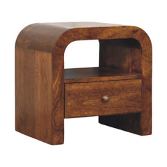 Solid Wood Darcy Nightstand, 1 Drawer and open shelf, Chestnut, Brown