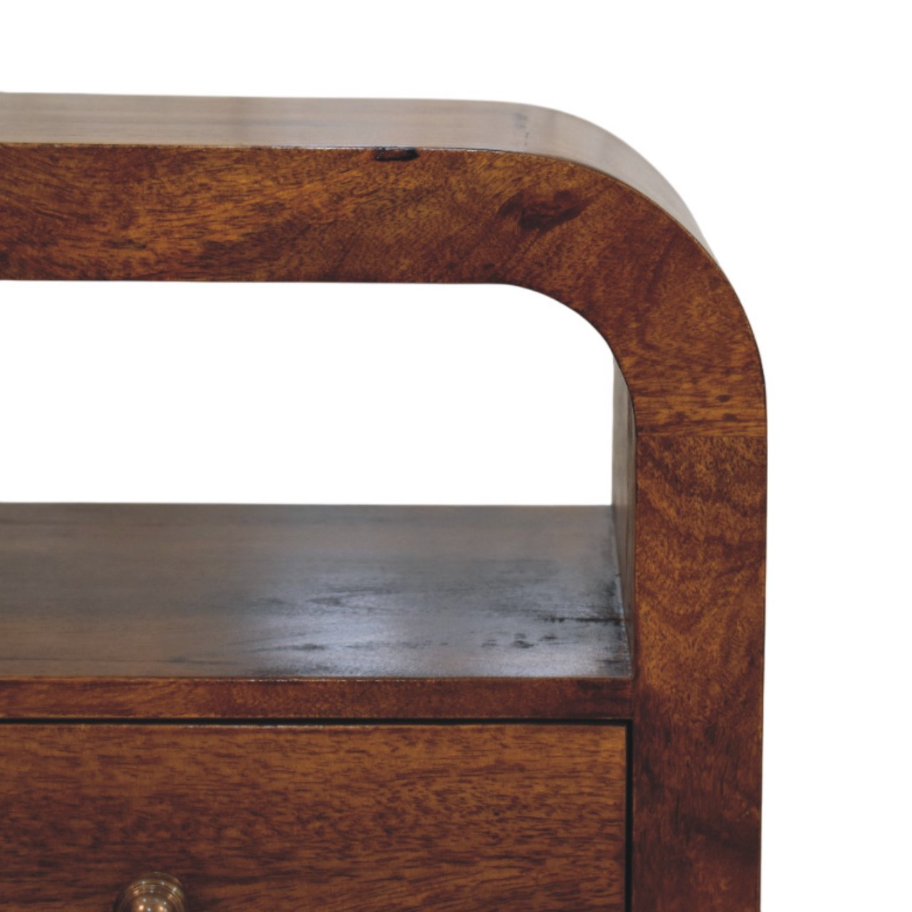 Solid Wood Darcy Nightstand, 1 Drawer and open shelf, Chestnut, Brown