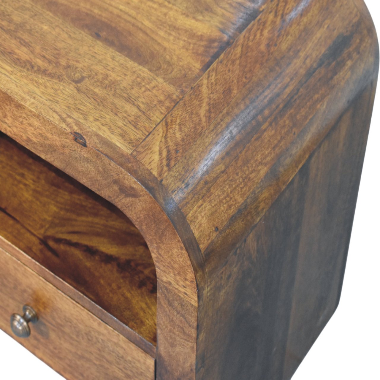 Solid Wood Darcy Nightstand, 1 Drawer and open shelf, Chestnut, Brown