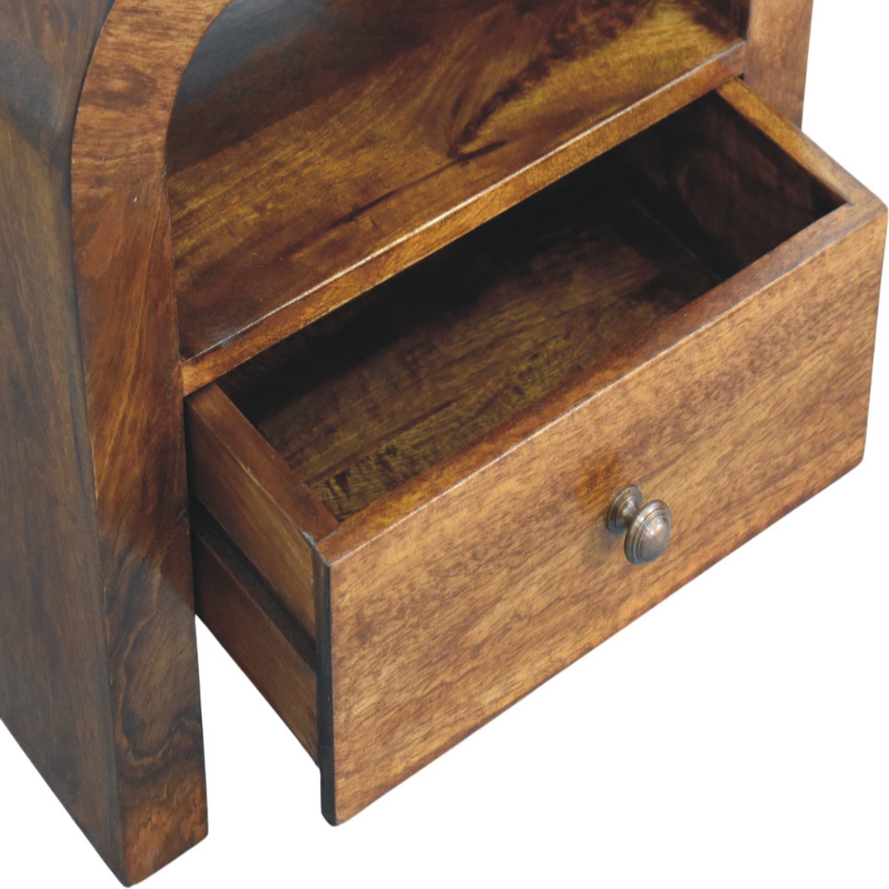 Solid Wood Darcy Nightstand, 1 Drawer and open shelf, Chestnut, Brown