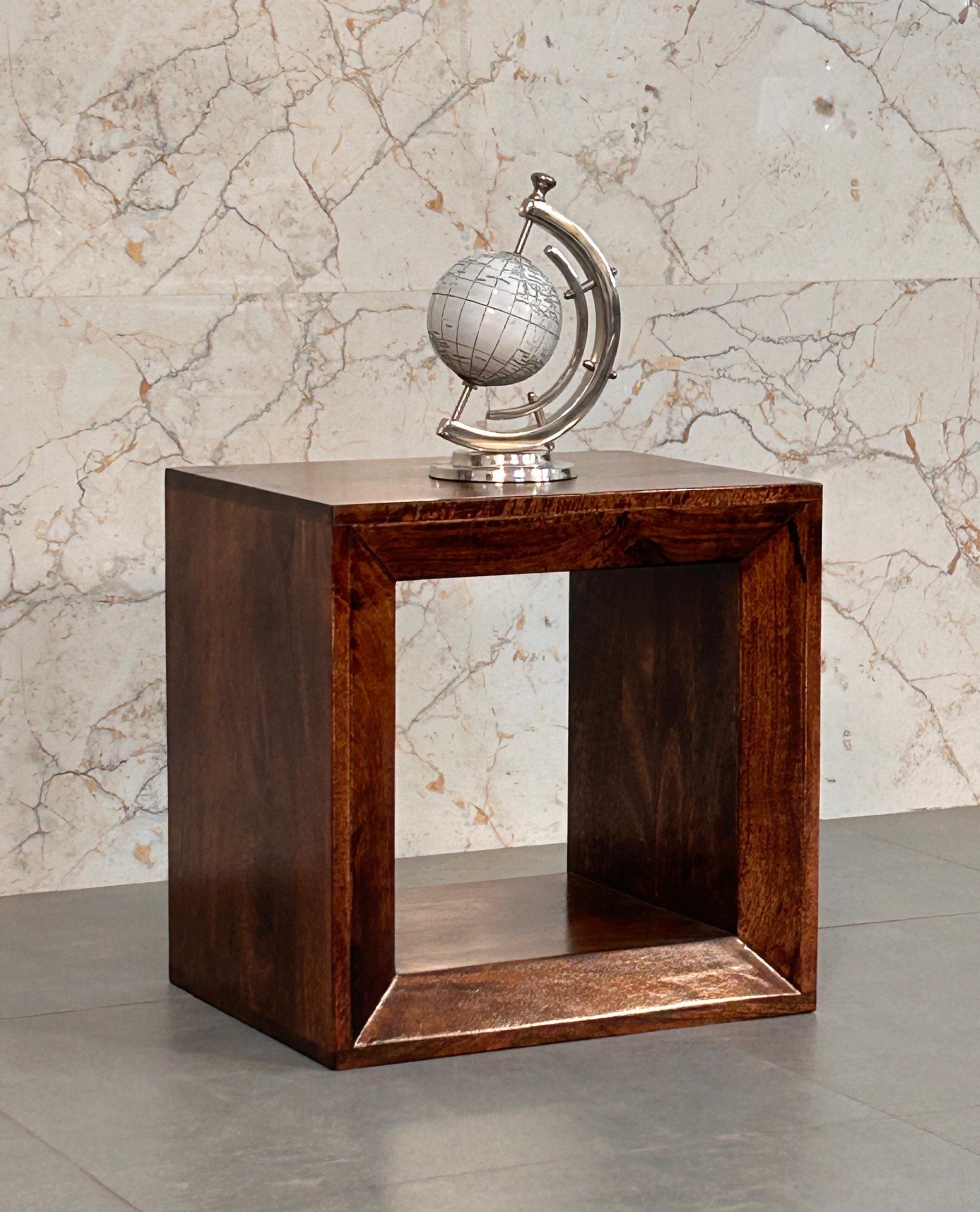Solid Wood Solis California Side Table, Open Storage, Walnut, Brown